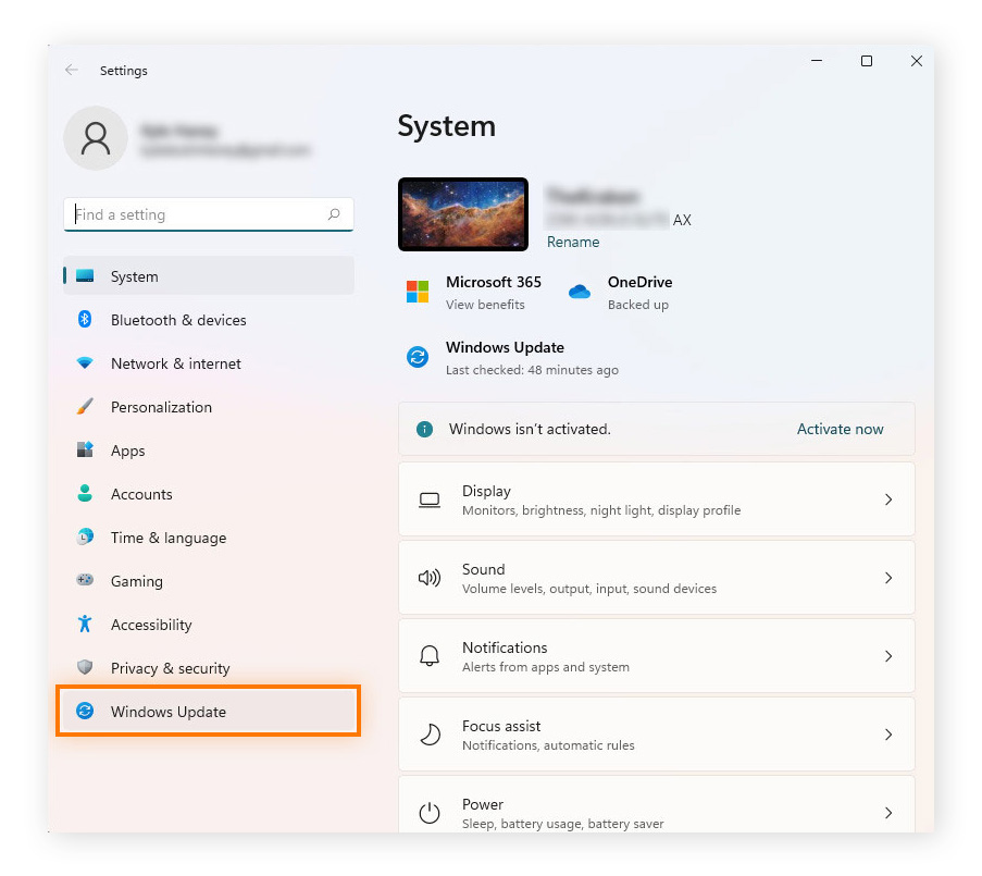 Click Windows Update in the bottom left.