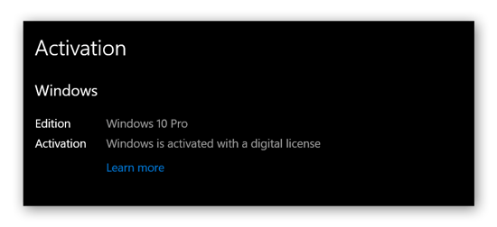 The Activation screen in control panel showing that the product has been activated.