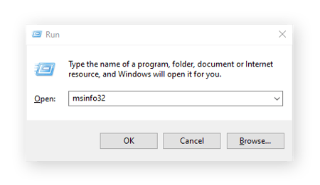 Usando a janela Executar para ver um resumo das Informações do sistema no Windows.
