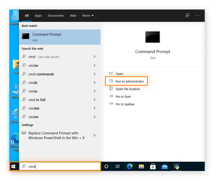 Para eliminar el historial de incógnito en Windows, abra primero Símbolo del sistema y seleccione Ejecutar como administrador.
