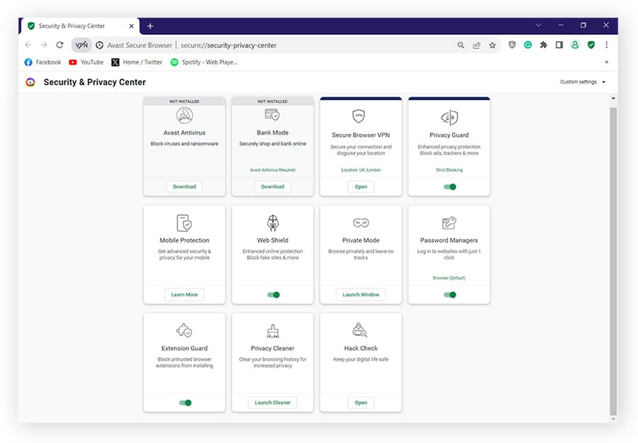 Avast Secure Browser le permite seleccionar con facilidad las características de seguridad y privacidad que necesita para proteger su privacidad en línea.