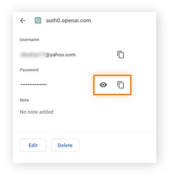 Click the eye to view the password or the rectangles to copy it