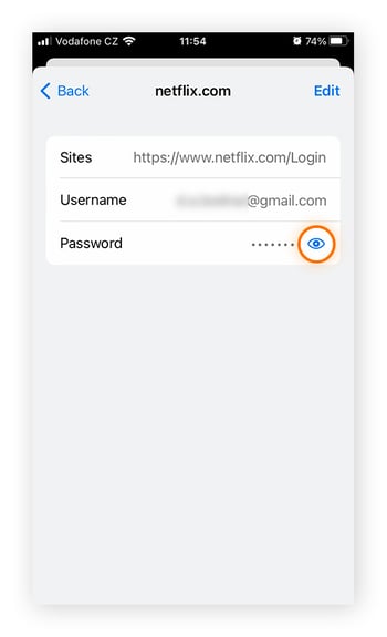 Tap the eye icon to view the password
