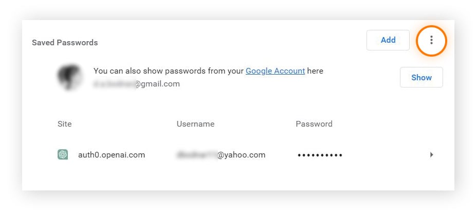  If you click the three dots, you can choose to import or export your passwords