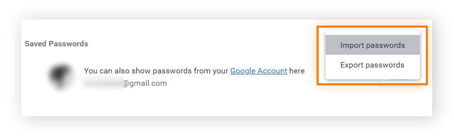 Click Import passwords or Export passwords