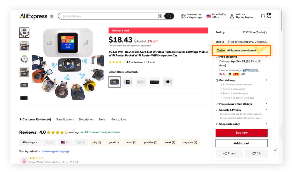 AliExpress Choice safety scheme for trusted sellers.