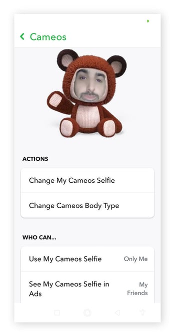 Écran des Cameos de Snapchat