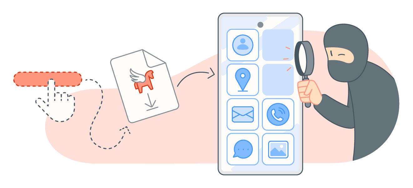 An illustration depicting how Pegasus spyware works.