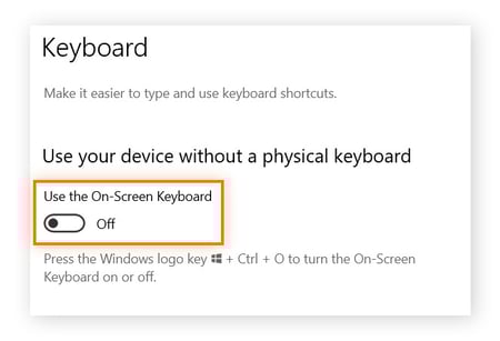 Activation de l’option Utiliser le clavier à l’écran lorsque votre clavier physique ne fonctionne pas.