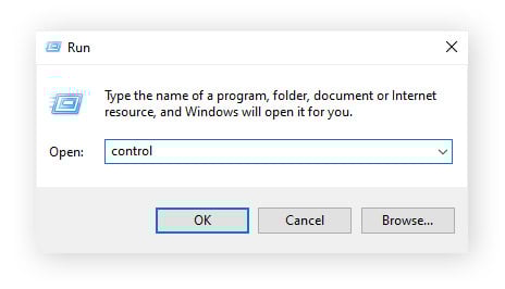 Ouverture du panneau de configuration via l’utilitaire Exécuter sous Windows 10.