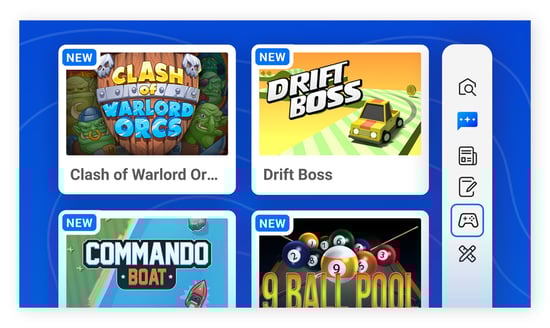 A screenshot of the Avast Secure Browser Side Panel Games feature.