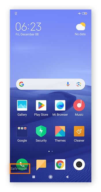 Écran d’accueil Android en mode sans échec