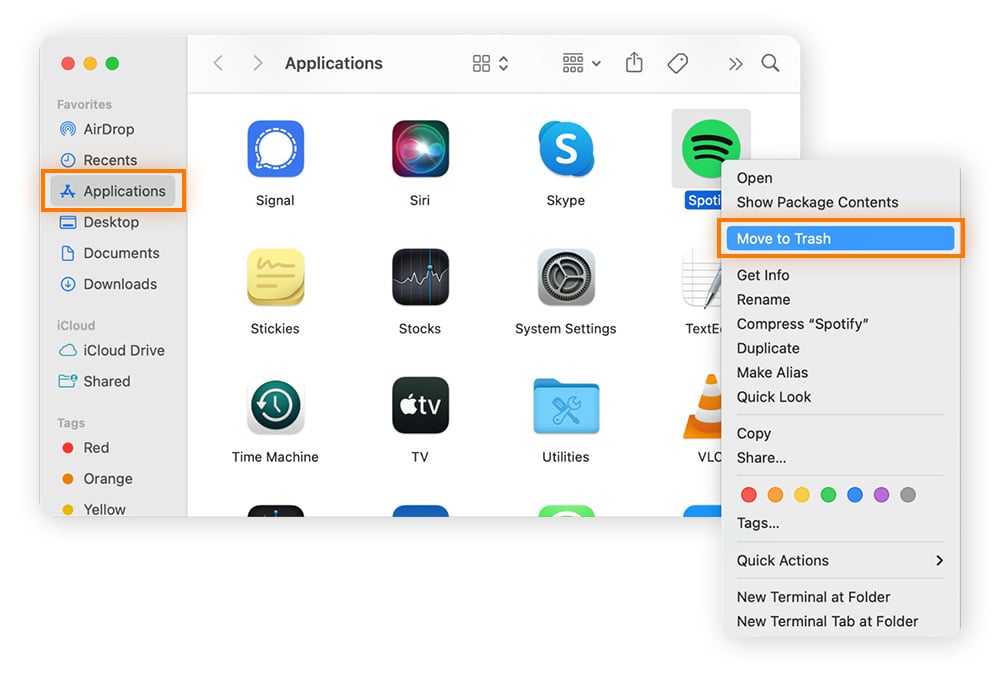 Envio de um aplicativo para a Lixeira do Mac.