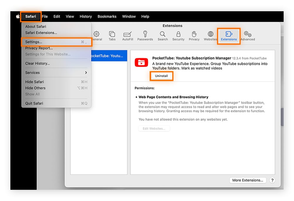 Google Chrome no macOS na janela de limpeza de dados de navegação, na guia "Avançado".