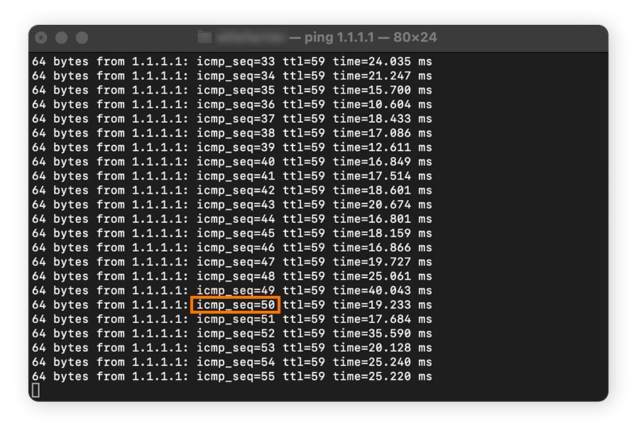 Test de pertes de paquets sur Mac via le Terminal.