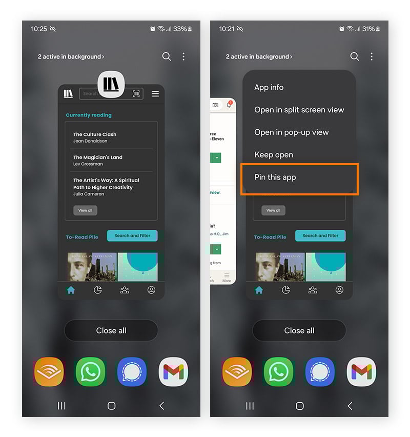 Épinglez une application pour empêcher la navigation vers d’autres applications sur un téléphone Android.