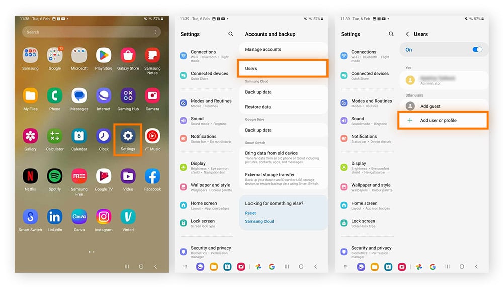 Ajout d’un nouveau profil d’utilisateur limité sur une tablette Android.