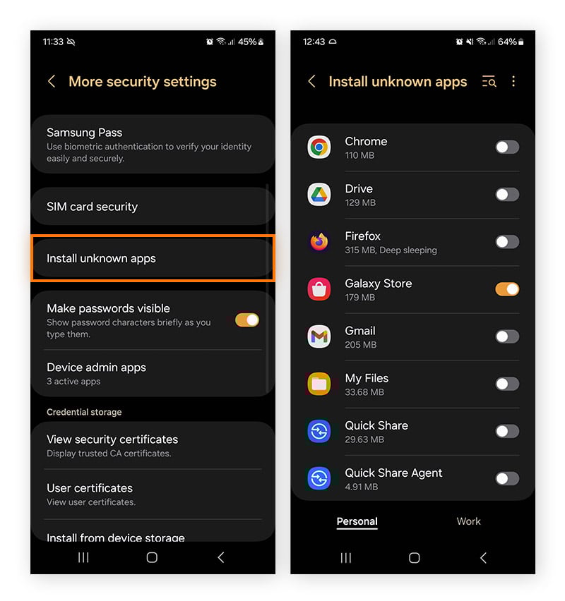 Prévention de l’installation d’applications inconnues sous Android en désactivant toutes les autorisations des applications externes.
