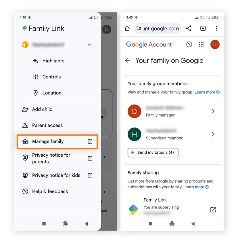 Suppression d’un enfant de Google Family Link sous Android.