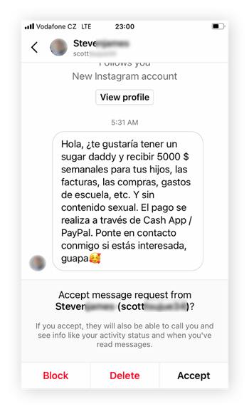 Las estafas de «sugar daddy» en PayPal suelen iniciarse en Instagram u otras redes sociales.
