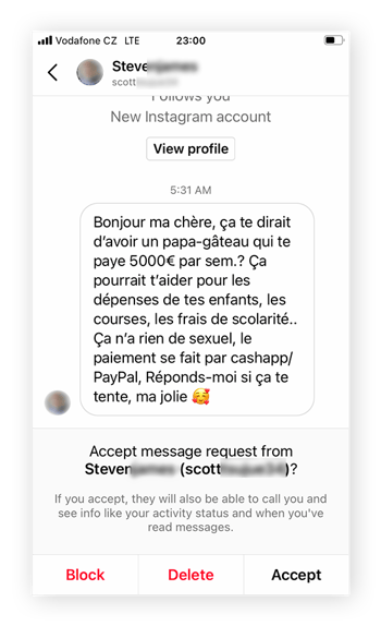 Les arnaques Sugar Daddy via PayPal commencent généralement sur Instagram ou un autre réseau social.