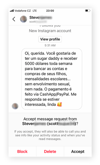 Os golpes de sugar daddy normalmente começam no Instagram ou em outras mídias sociais.