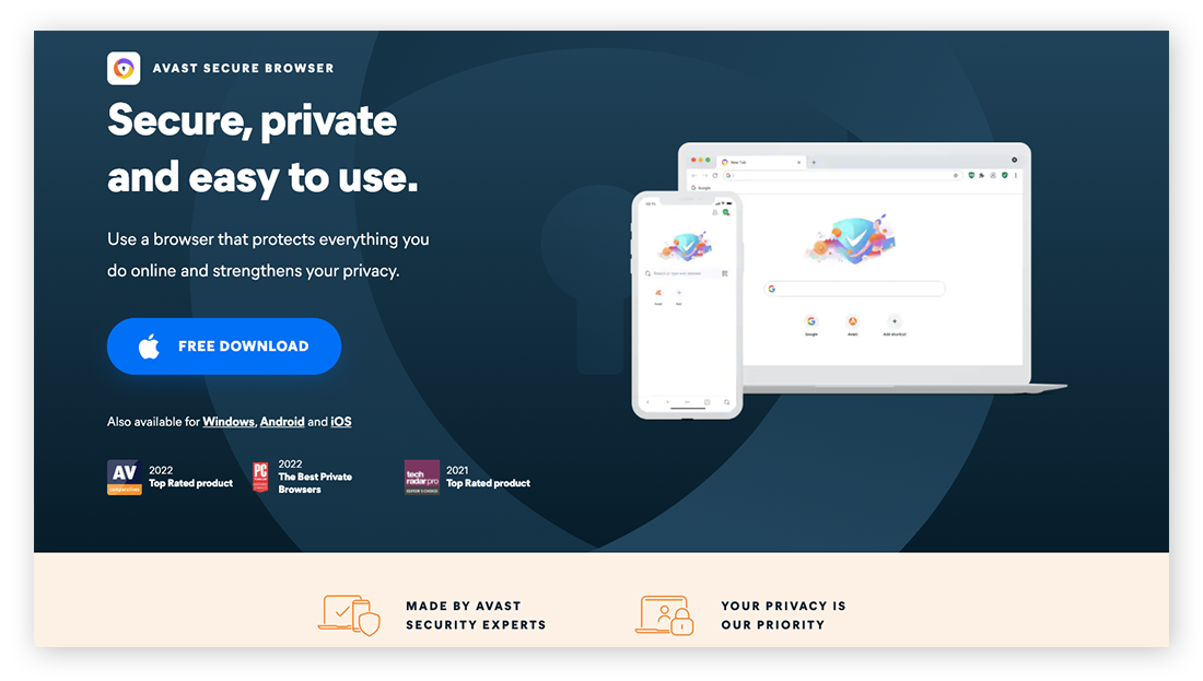 A página inicial do Avast Secure Browser.