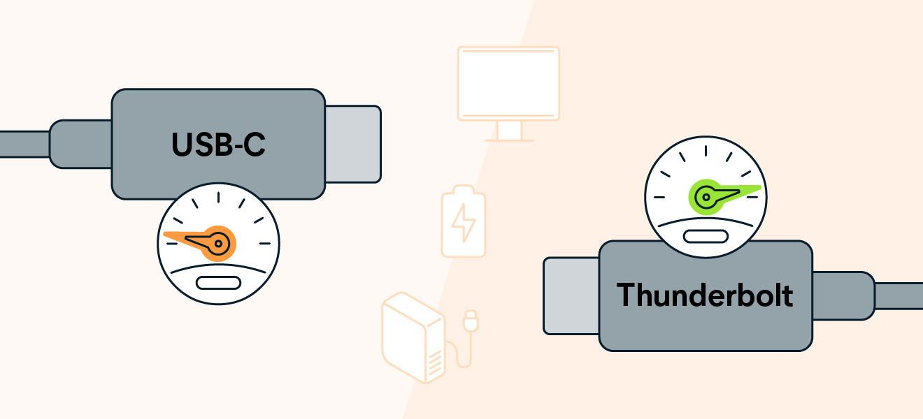 USB-C and Thunderbolt look the same but Thunderbolt has faster transfer speeds.