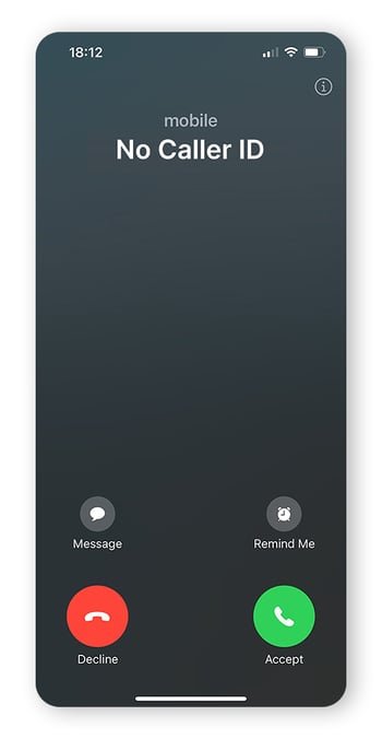 Phone screen showing options to accept or decline call with no caller ID.