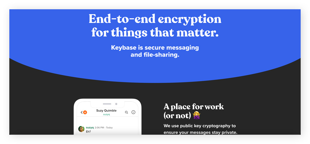 Homepage of dark web website Keybase.