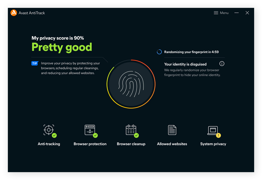 Avast AntiTrack helps protect your digital footprint.