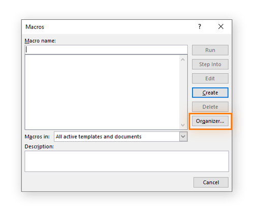 The Macros menu in Microsoft Word in Safe Mode.