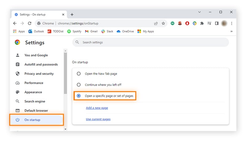 Configure una página específica para que se abra al iniciar Chrome.