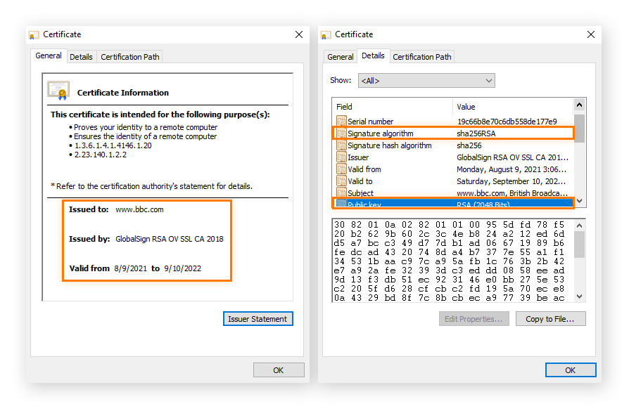 Certificado SSL para el sitio web de la BBC.