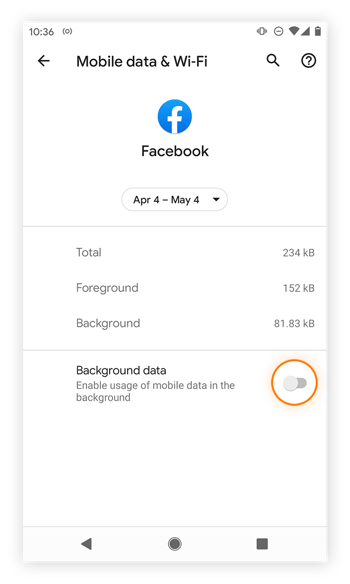 Limitez les données en arrière-plan des applications qui utilisent trop de données en désactivant l’option Données en arrière-plan.