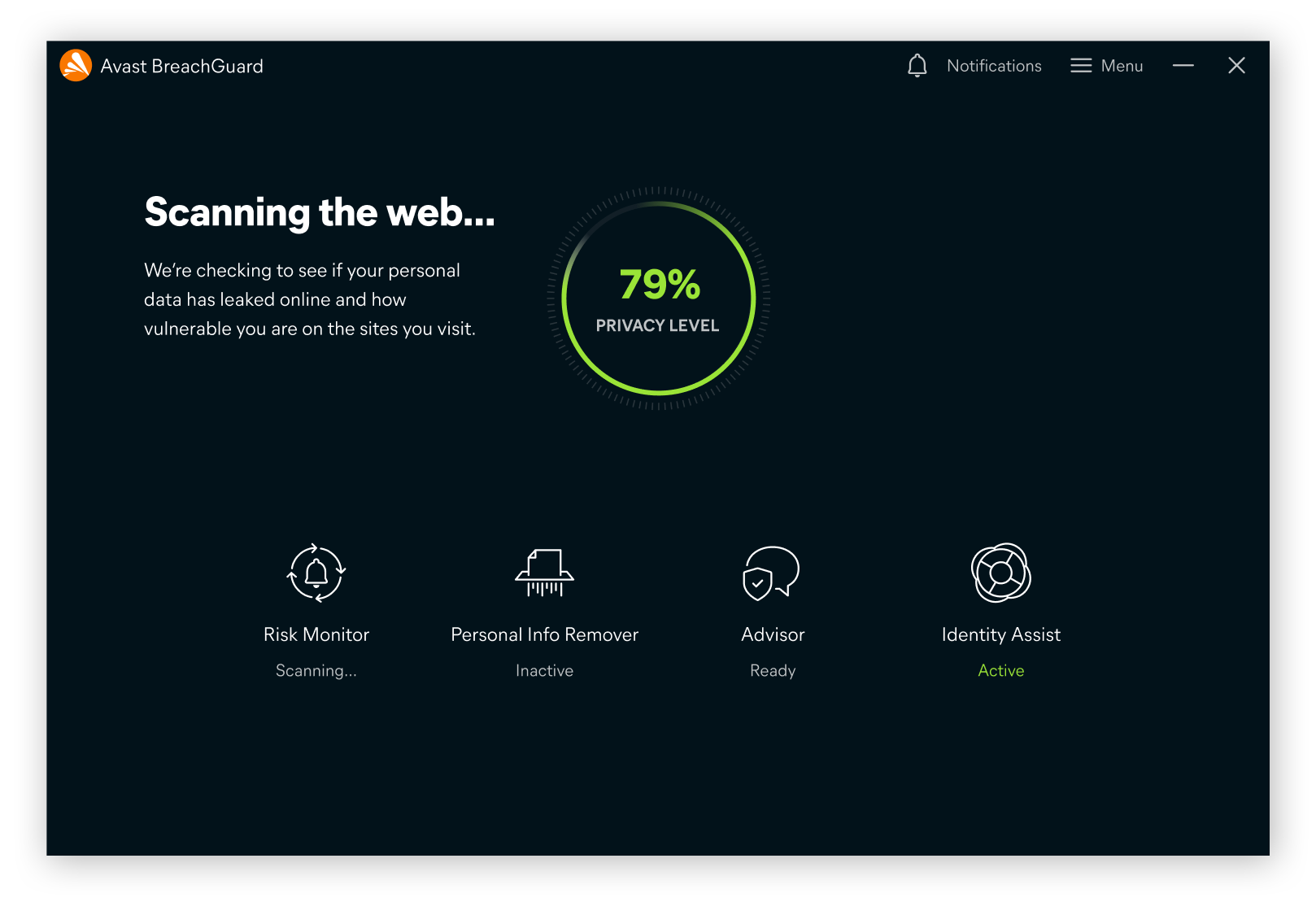  O Avast BreachGuard fará uma varredura na web para ver se seus dados pessoais foram expostos.