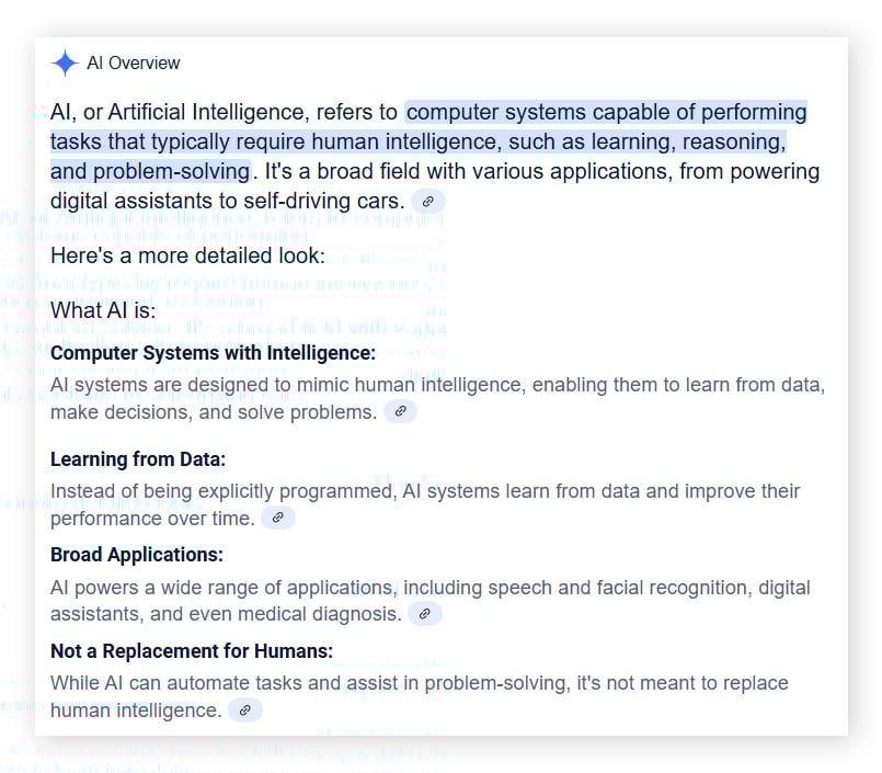 A screenshot showing an AI response to a Google search.