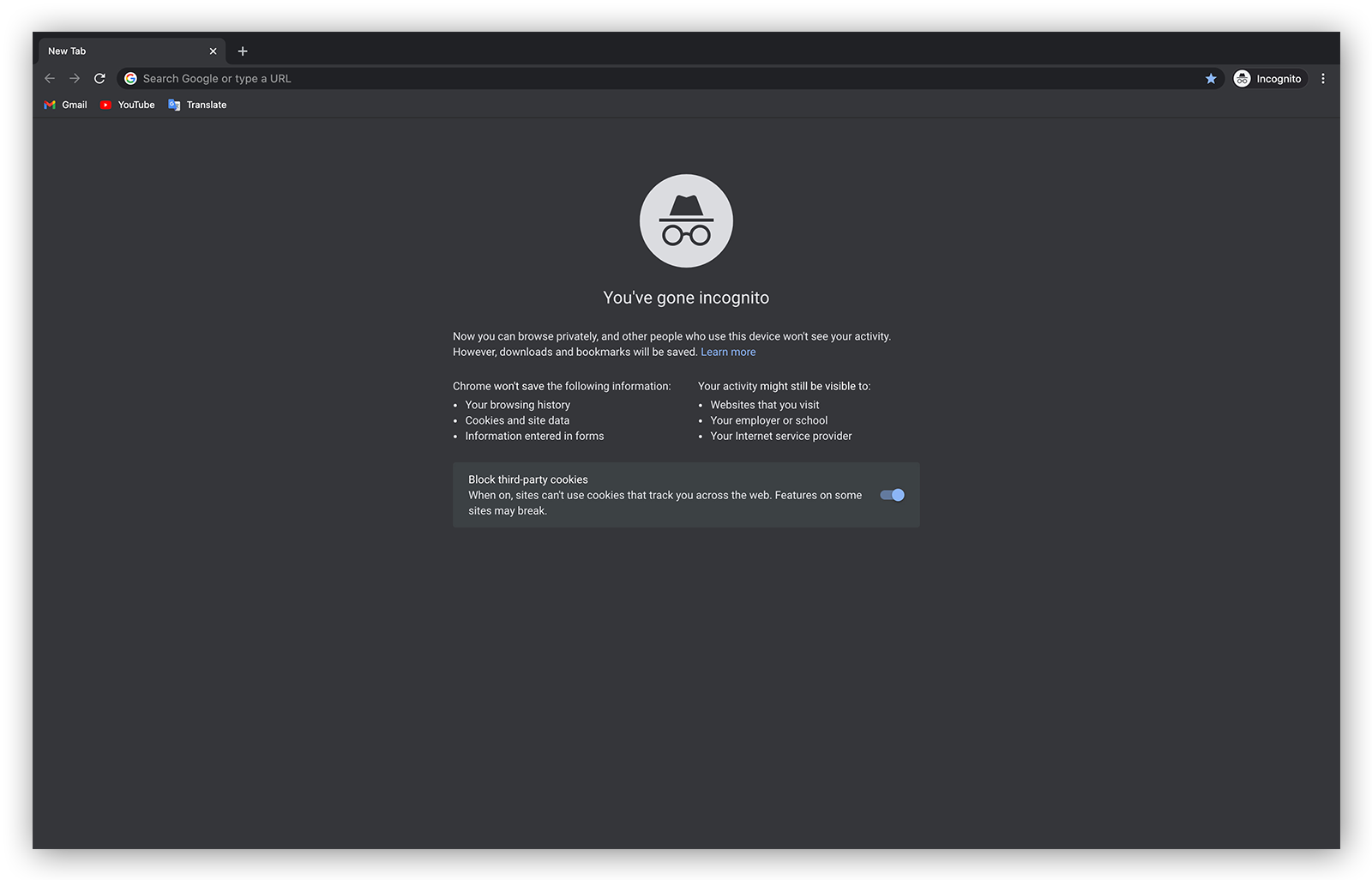 Mode Incognito dans Google Chrome.