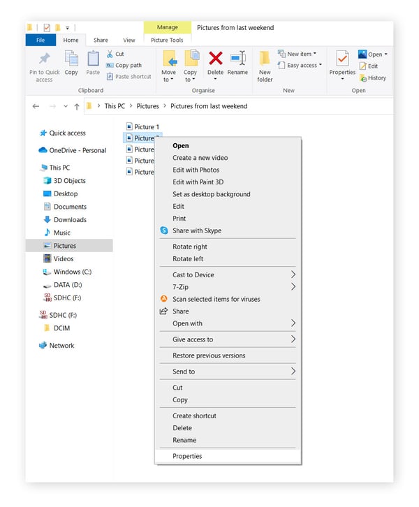 Opening file properties to delete image metadata.
