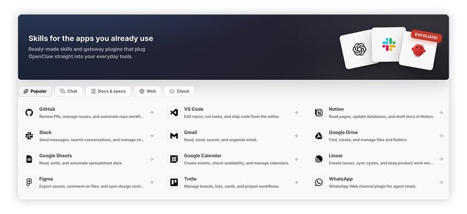 Third-party OpenClaw extensions, or "skills," available on ClawHub.