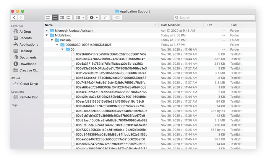  Buscar en la carpeta de soporte de aplicaciones en macOS Sierra para eliminar archivos como copias de seguridad de móviles y liberar espacio en disco.
