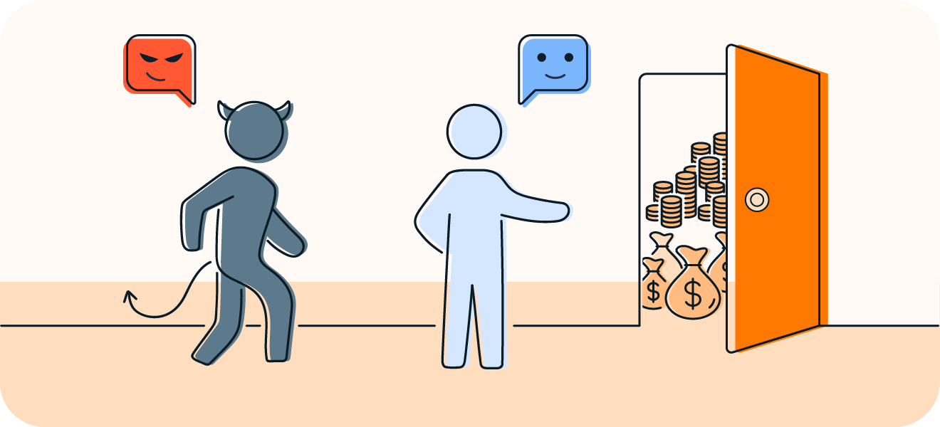 Tailgating and piggybacking illustration showing a scammer entering a secure area.