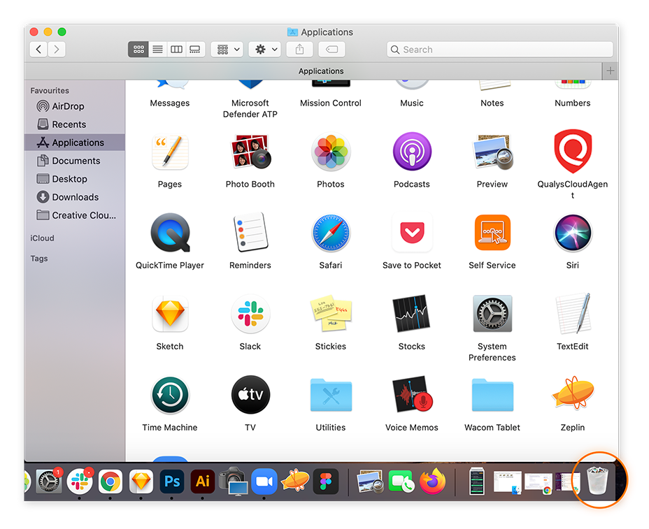 Supprimer un scareware sur Mac en faisant glisser l’application dans la Corbeille.