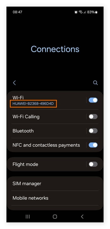 SSID or Wi-Fi name on Android device.