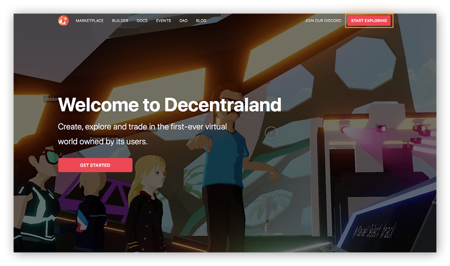 Page d’accueil de Decentraland.