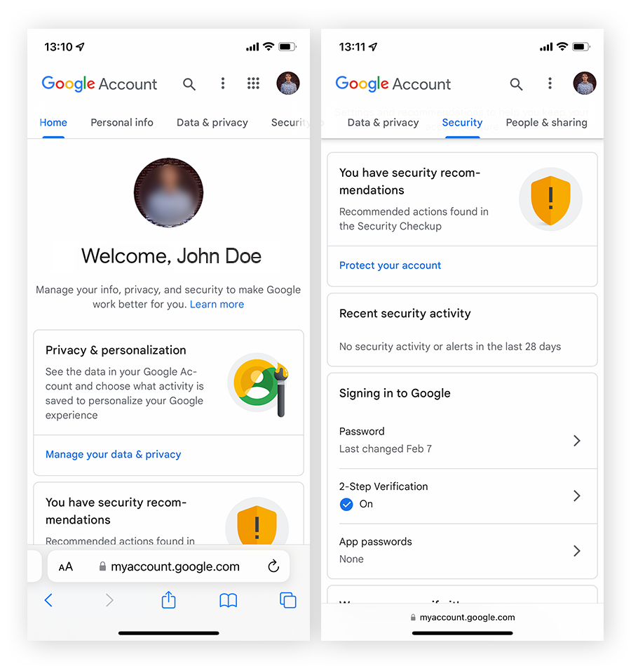 Configuración de Google Authenticator para una cuenta de Google en iOS.