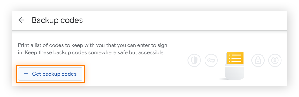 La pantalla de Códigos de verificación alternativos de "Códigos de verificación alternativos" en la sección de verificación en dos pasos de una cuenta de Google