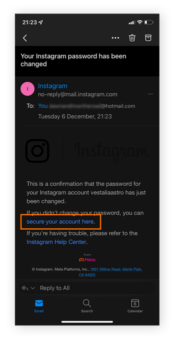 Ajuda com alteração de senha após uma invasão no Instagram