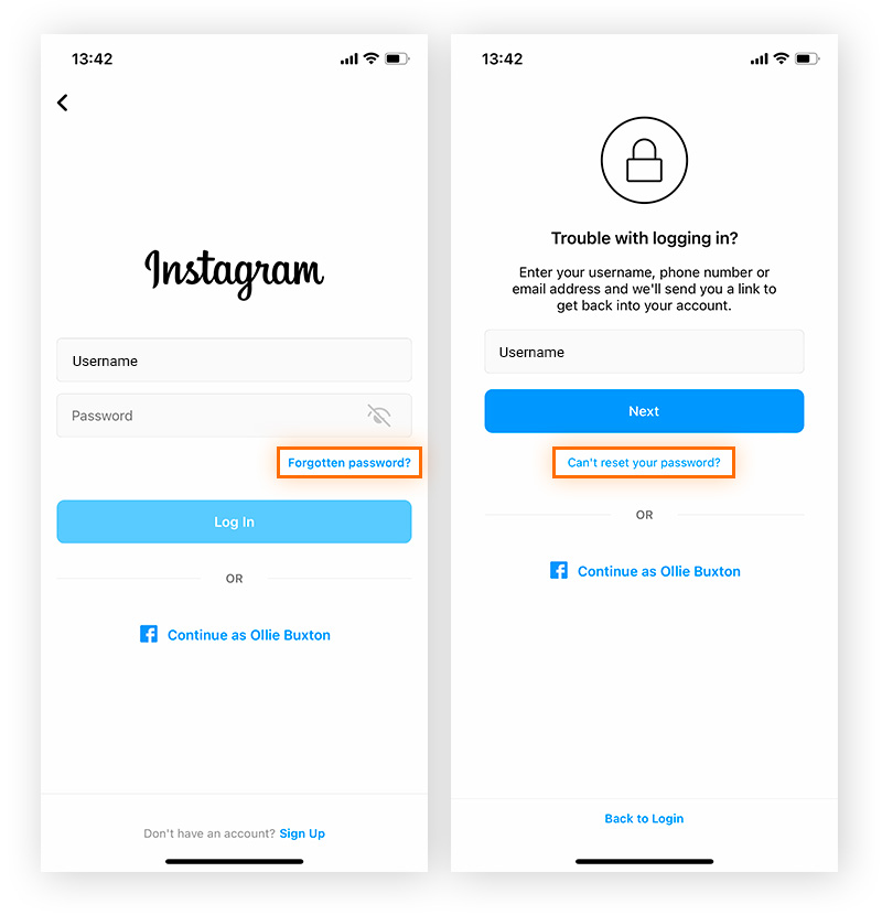 Requesting a security code from Instagram after an Instagram hack.