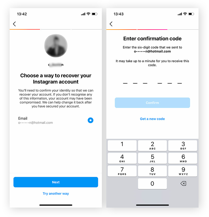 Requesting a security code from Instagram to your email or phone to unlock your Instagram account.